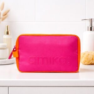 Amika Cosmetic Bag | Pink & Orange Colorblock | Travel Makeup Organizer